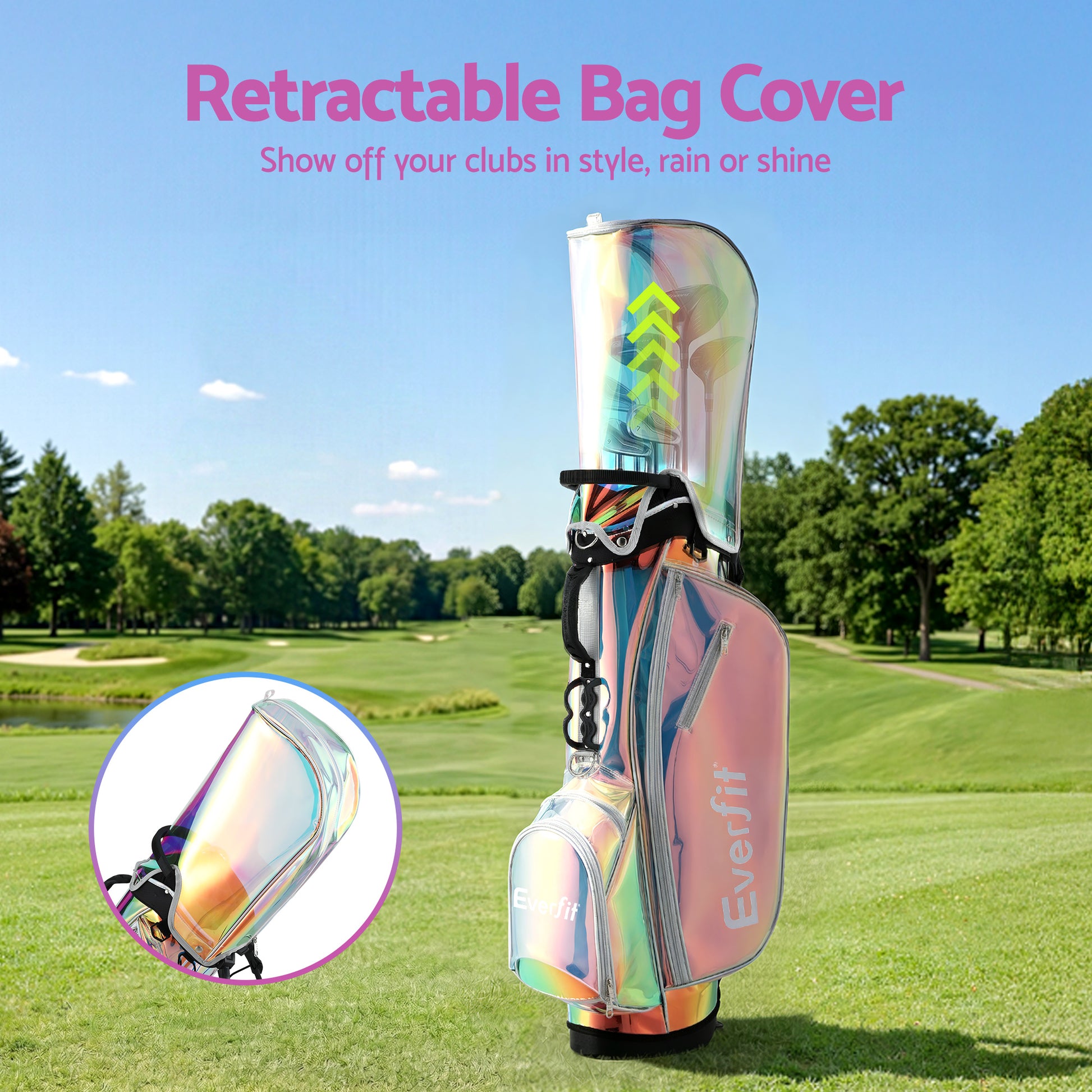 Everfit golf stand bag by Hlpmedical with dual straps, club divider, lightweight design, holographic finish, designed for easy carrying.