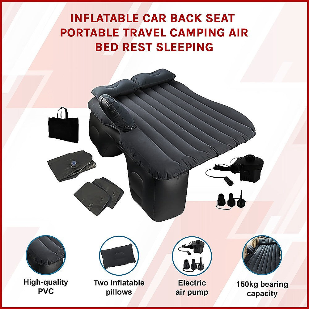 Hlpmedical inflatable car back seat mattress, portable travel air bed for camping and sleeping, shown installed in vehicle back seat.
