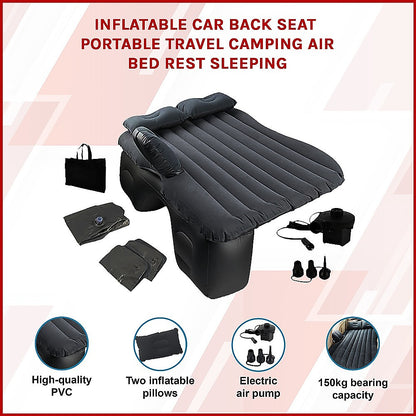 Hlpmedical inflatable car back seat mattress, portable travel air bed for camping and sleeping, shown installed in vehicle back seat.