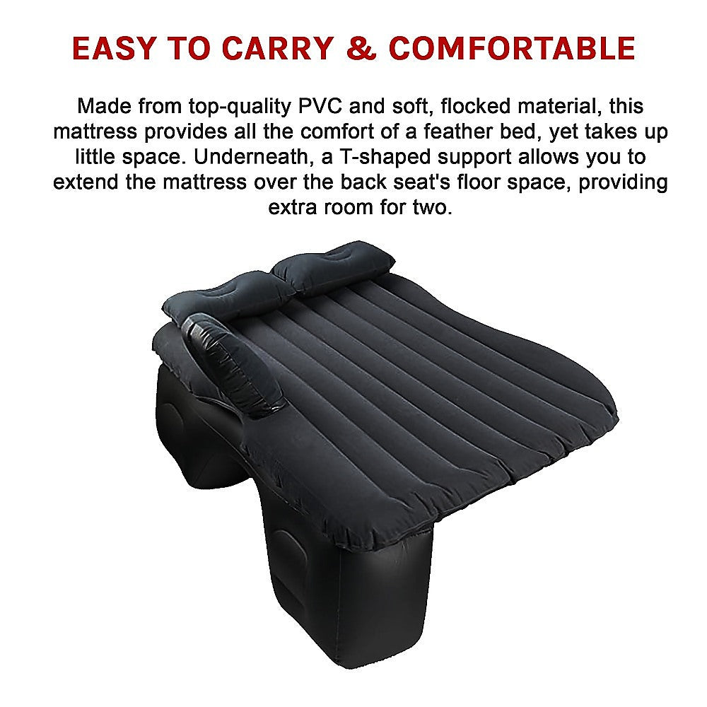 Inflatable car back seat mattress by Hlpmedical, portable travel air bed for camping and sleeping in vehicle back seats.