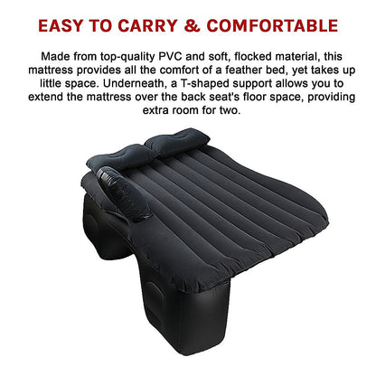 Inflatable car back seat mattress by Hlpmedical, portable travel air bed for camping and sleeping in vehicle back seats.