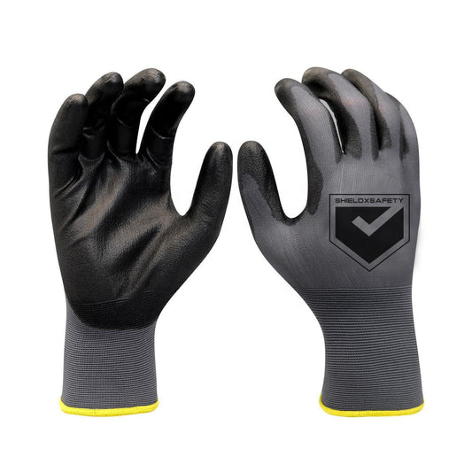48-pack of Hlpmedical PU-coated work gloves for general hand protection, ideal for gardening, mechanic work, and industrial safety.