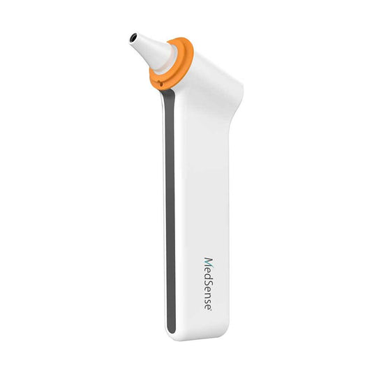 Hlpmedical MedSense infrared forehead and ear thermometer TFE02, handheld medical tool for accurate temperature measurement.
