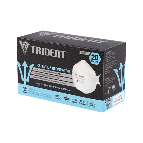 Trident P2 Respirator Level 3 Face Masks, Individually Packaged, Box/20