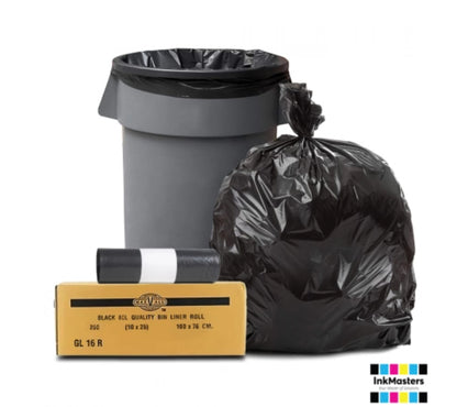 80L Black Heavy Duty Trash Bags / Bin Liners, 24um, 10x25 Rolls (250 Garbage Bags)