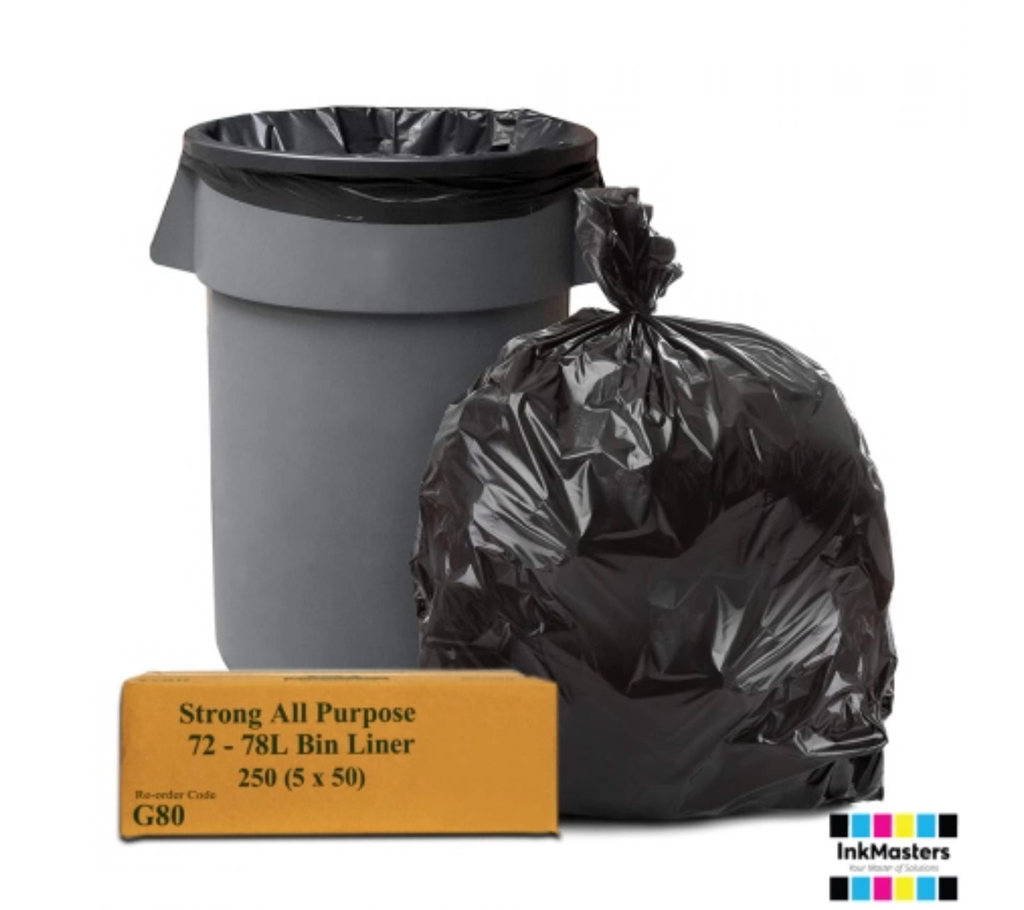 80L Black Extra Heavy Duty Rubbish Bags / Bin Liners, 37um, 4x50 (200 Garbage Bags)