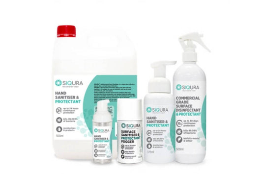 Australian-made Siqura foaming hand sanitizer and protectant in a 20L container by HLP Medical Supplies.