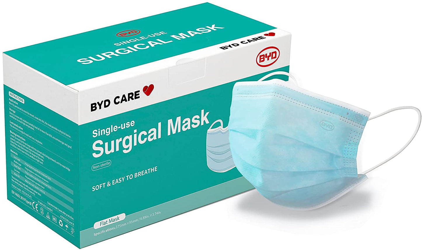 BYD Level 3 Surgical Medical Face Masks - Blue Pack of 50