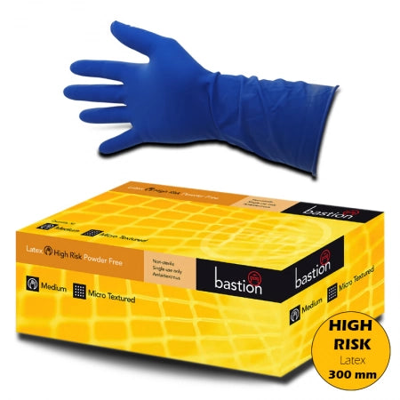 50pcs Bastion High-Risk Heavy Duty Long Cuff Latex Gloves Powder Free 300mm (3X Thicker than standard Latex)