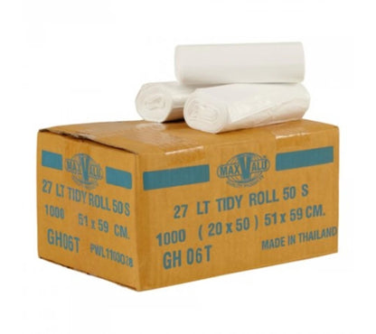 27L White Medium Garbage Bags / Bin Liners, 20x50 Rolls (1000 Tidy Bags)