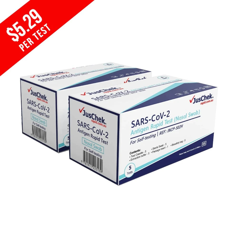 JusChek COVID-19 Rapid Antigen Test RATs (Nasal Swab) – 10 Pack