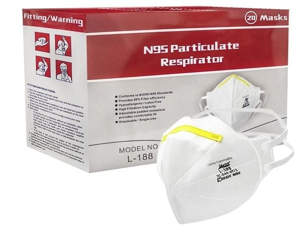 Harley L-188 N95 Particulate Respirator Flat-Fold Face Mask, NIOSH & TGA Approved - 20 PCS