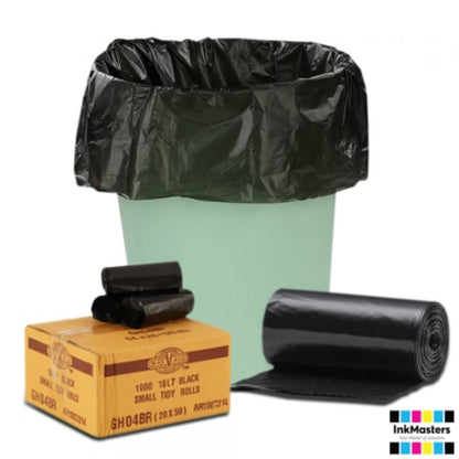 18L Black Small Trash Bags / Bin Liners, 20x50 Rolls (1000 Tidy Bags)