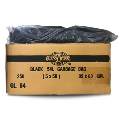 54L Black Heavy Duty Refuse Sacks / Bin Liners, 21um, 5x50 (250 Garbage Bags)