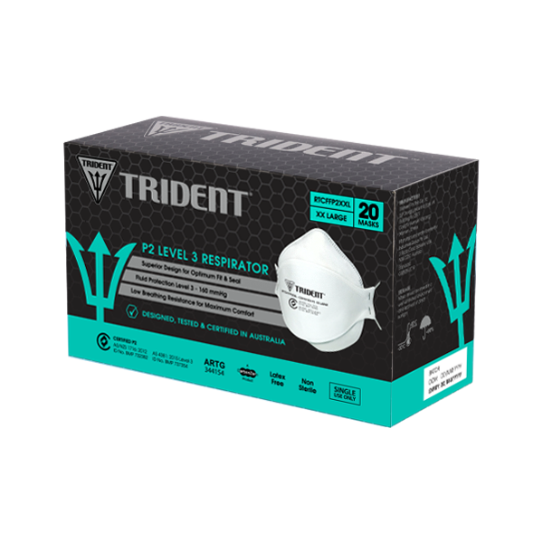 Trident P2 Respirator Level 3 Face Masks, Individually Packaged, Box/20