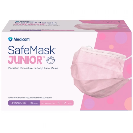 Medicom SafeMask Pink Junior Kids Masks Earloop Box of 50