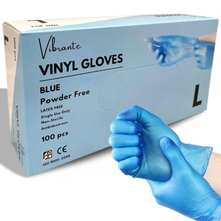 100pcs Vibrante Blue or White Vinyl Powder-free Gloves