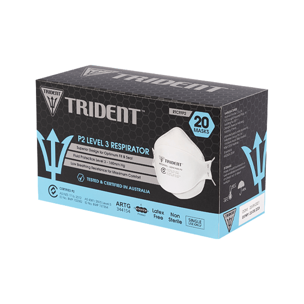 Hlpmedical Trident P2 respirator masks, 24 boxes with 480 individually packed masks, for respiratory protection and safety.