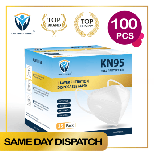 Hlpmedical KN95 respirator face masks with ear loops in white and black, showing adjustable fit and breathable design.